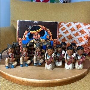 Vintage Little Bitty Indians box of 12 Native American figurines.